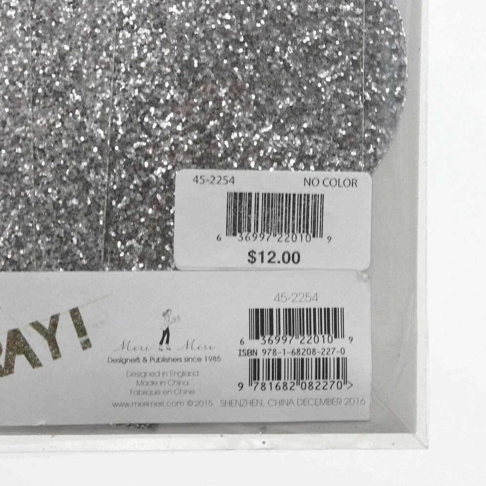 Meri Meri Hip Hip Hooray Glitter Banner Garland 14 ft Silver Birthday Party